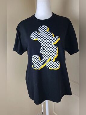 Disney Mickey Mouse Black White Checkered Checker Graphic Tee Shirt T-Shirt S M🏁